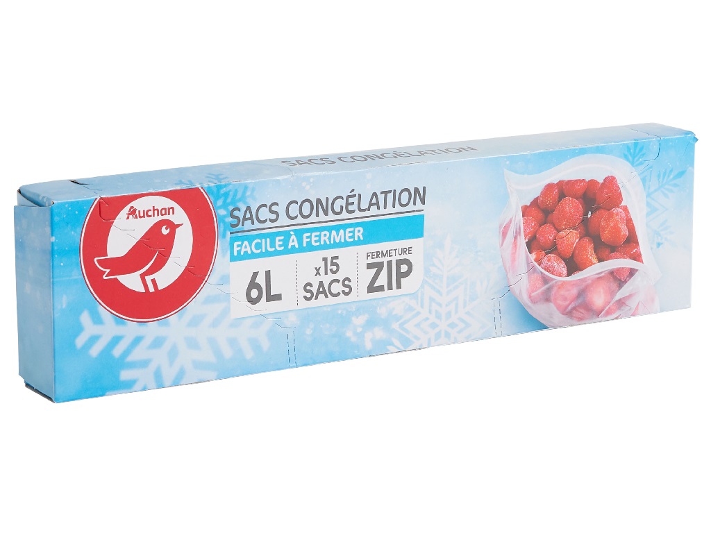 SACOS AUCHAN DE CONGELAÇÃO COM ZIP GRANDE 6L 15UN