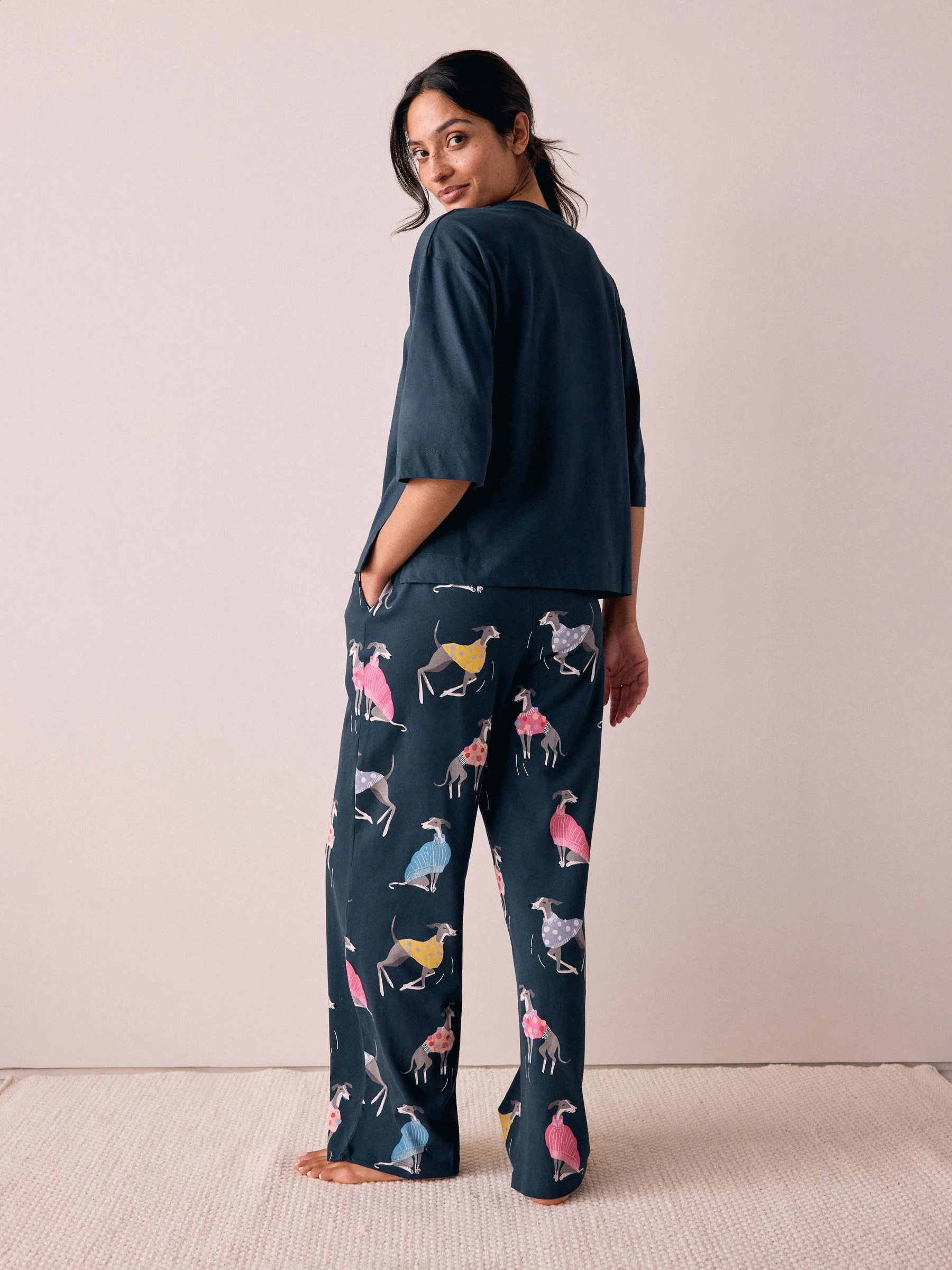 Navy Whippet - Tricot pyjama met korte mouwen