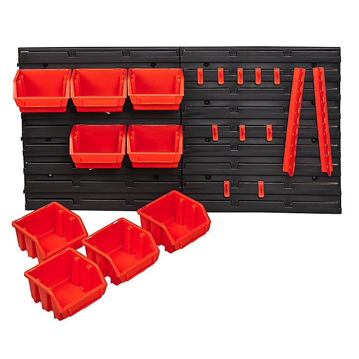 Ensemble 2 panneaux muraux + 9 bacs + 10 crochets + 2 porte-outils en polypropylène