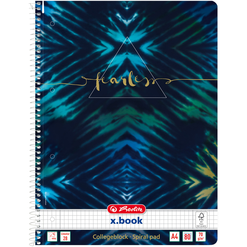 Herlitz New Batik Collegeblock, Fearless, A4, kariert 5 mm mit Rand, grau