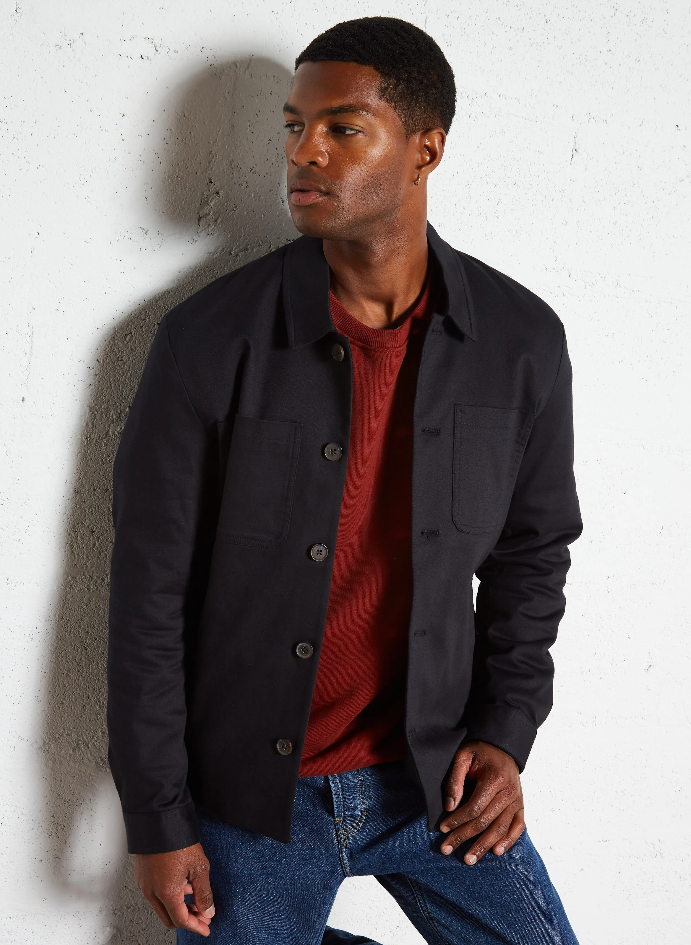 MARSEILLE - Veste col classique droite en coton mélangé | Noir
