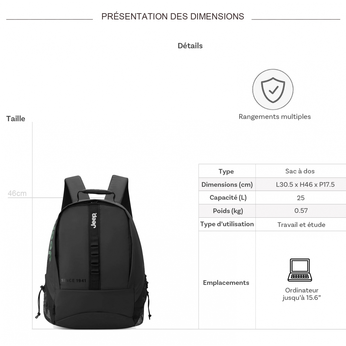 Jeep Sac à dos porte-ordinateur Jeep JS011B 15.6