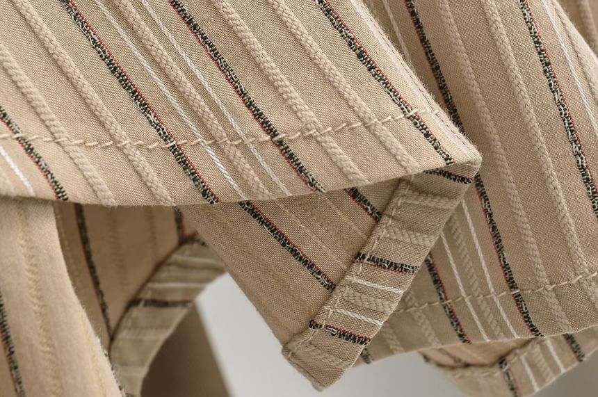 Faiar - Set: Gestreept overhemd met lange mouwen en knoopjes, slim fit + stropdas