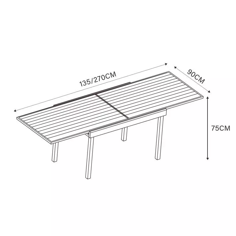 Table de jardin extensible en aluminium 10 places effet bois (135/270 x 90 cm) Murano Gris anthracite
