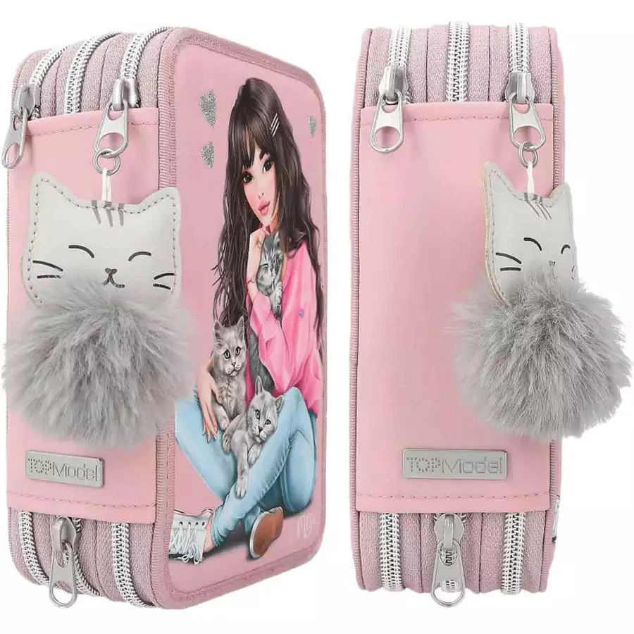 Depesche 3-Fach Federtasche Kätzchen inkl. Stifte TOPModel rosa