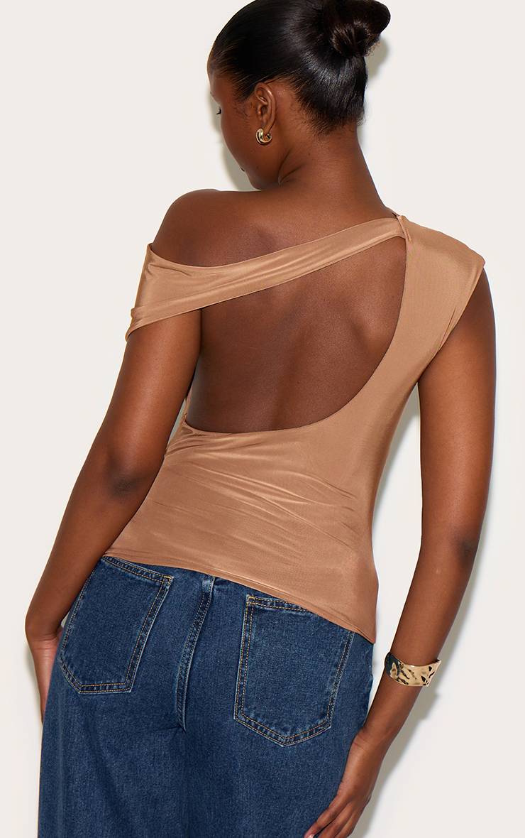 Marron Haut Long Asymétrique Dos Nu En Tissu Slinky Double Épaisseur