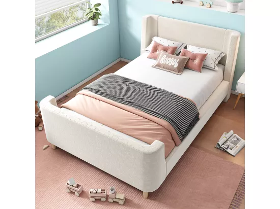 Lit d'enfant Lit rembourré,lit simple Lit traîneau , 90 x 200 cm, Pour garçons & filles, Beige, Sans matelas