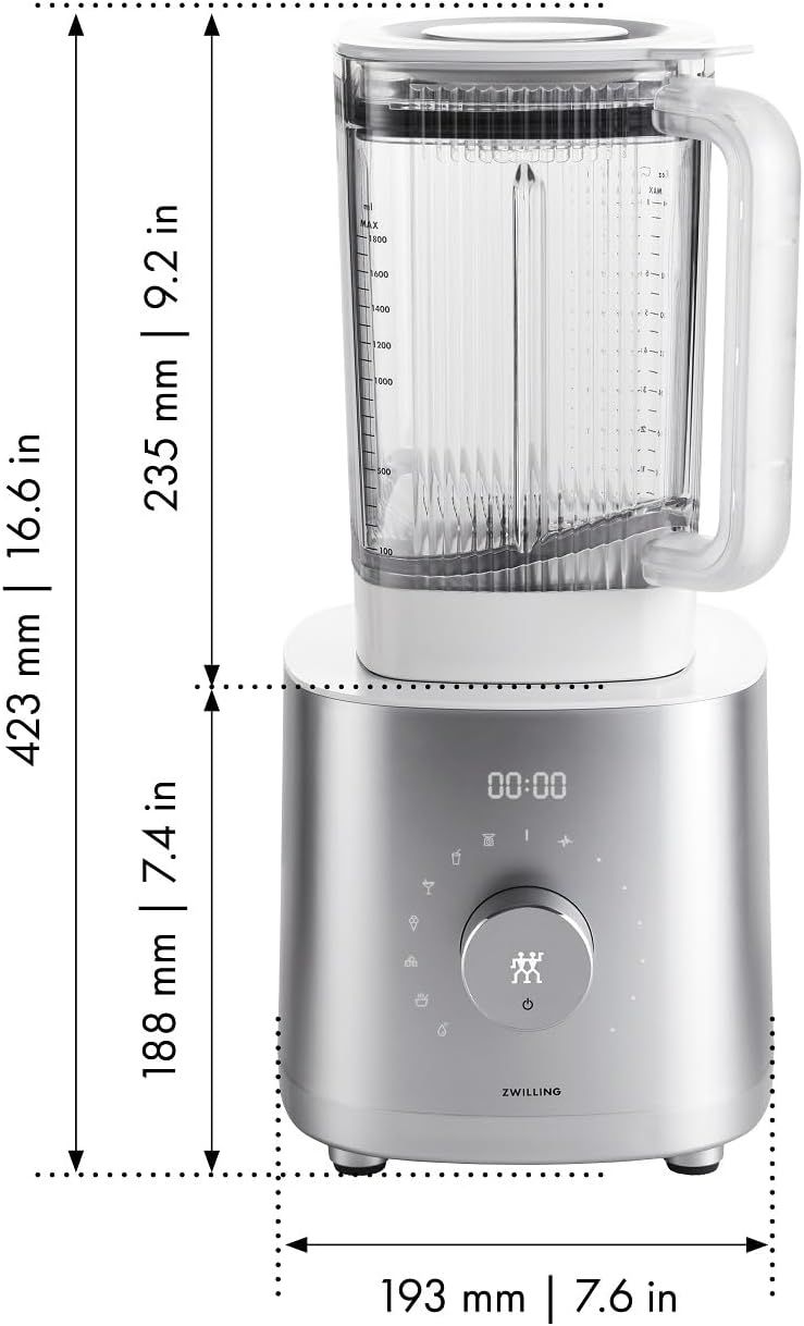 ZWILLING ENFINIGY Hochleistungsstandmixer Pro 1.8 Liter, Mixer mit Edelstahl-Winglet-Klinge & Gleichstrommotor, Silber