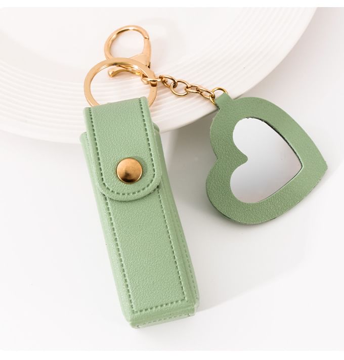 XIXI STUDIO - Hartvormige draagbare spiegel met lippenstift etui sleutelhanger