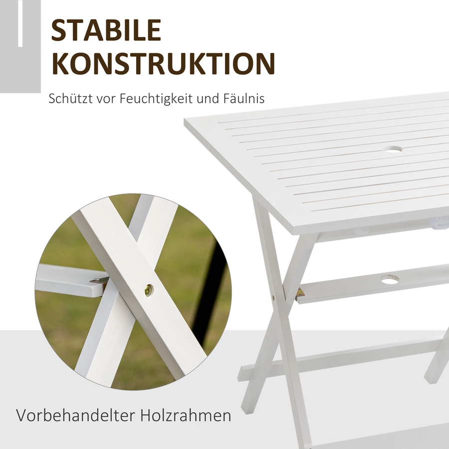 Outsunny Gartentisch mit Schirmloch weiß