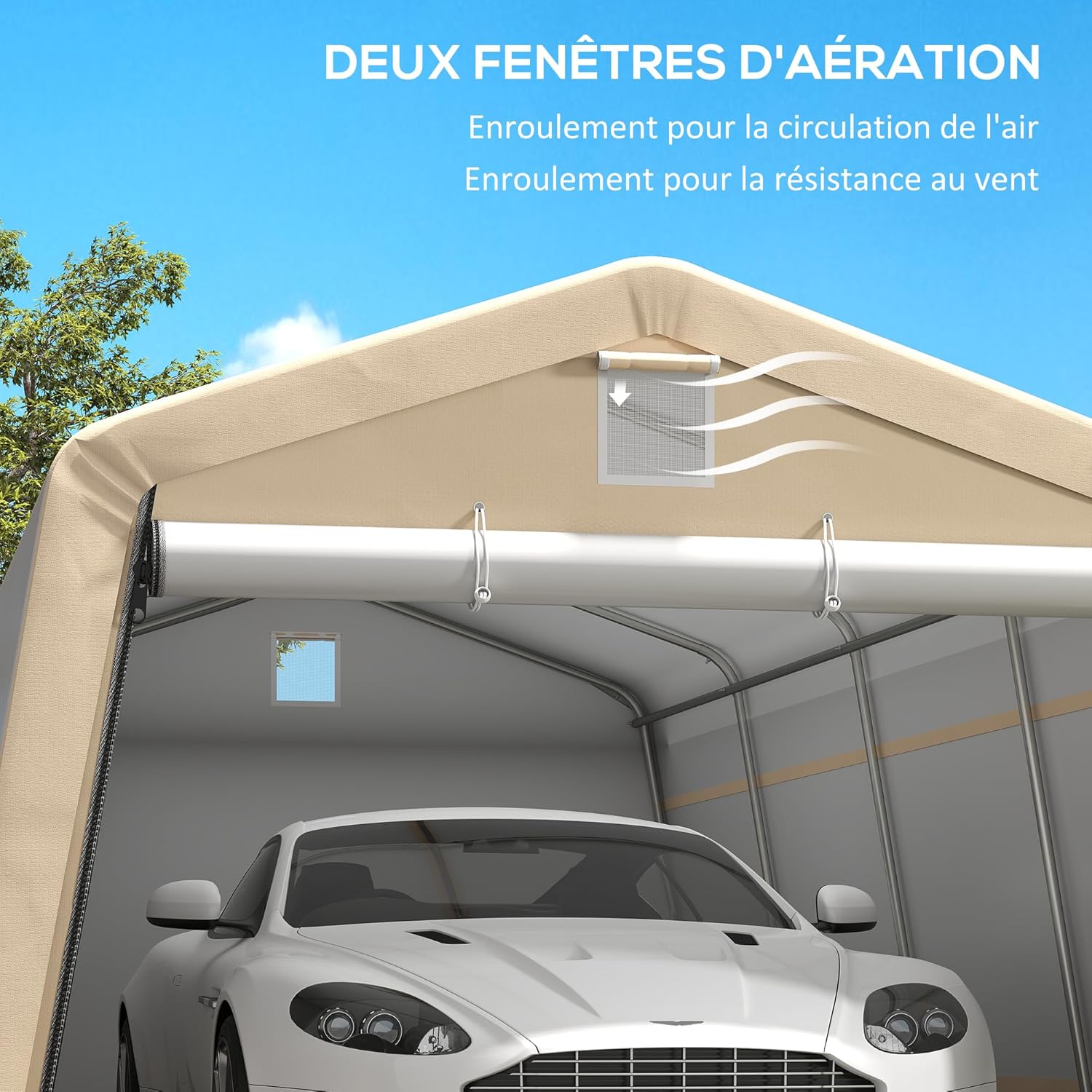 Outsunny Zelt Garage Carport ABM. 6,2L x 3,3l x 2,4H m robuster verzinkter Stahl PE mit hoher Dichte 150 g/m² wasserdicht UV-beständig, 1 khakifarbene Tür und 2 Belüftungsöffnungen
