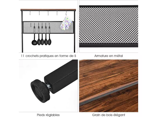 Etagère pour four à micro-ondes support avec 11 crochets et 1 panneau en grille rangement