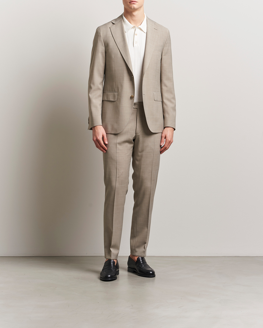 Oscar Jacobson Denz Wool Stretch Suit Trousers Beige