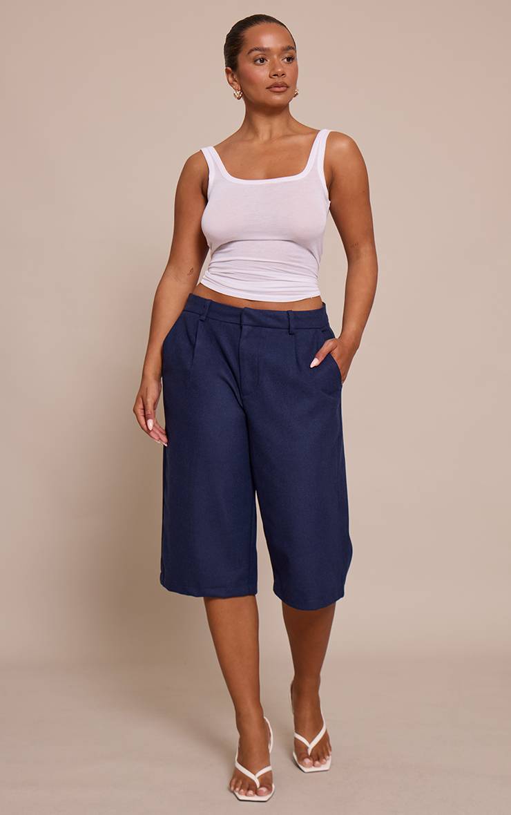 Bleu Marine Short Long Ligne Aspect Laine Shape