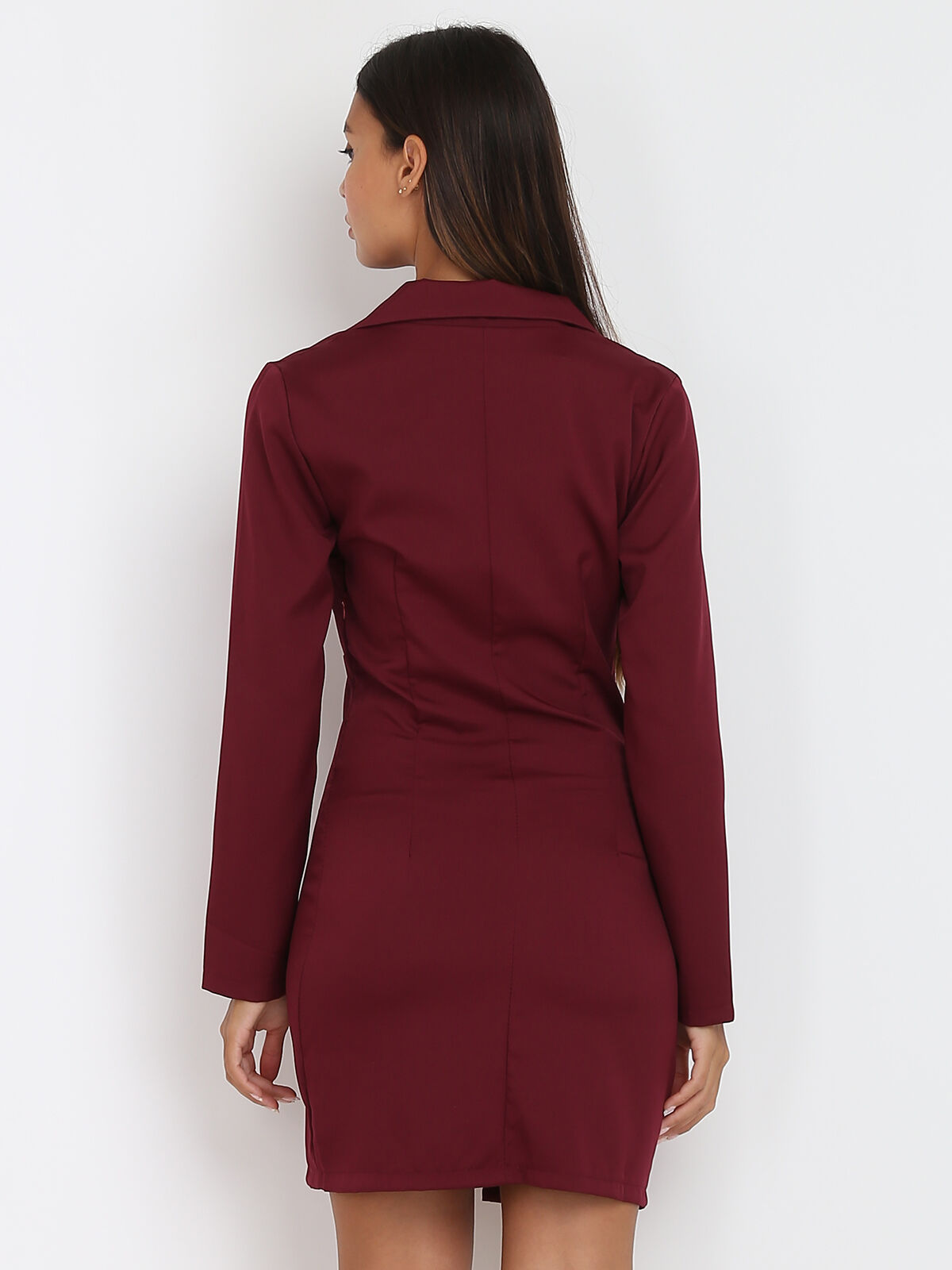 Robe blazer boutonnée et fendue- Bordeaux