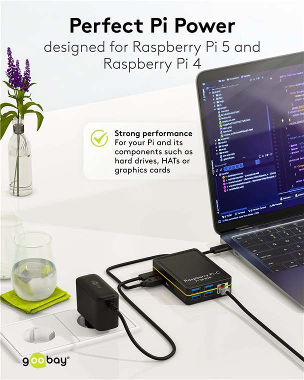 (27W) Raspberry Pi 5 USB C Ladegerät Netzteil inkl. USB C Ladekabel (74437) - Schwarz