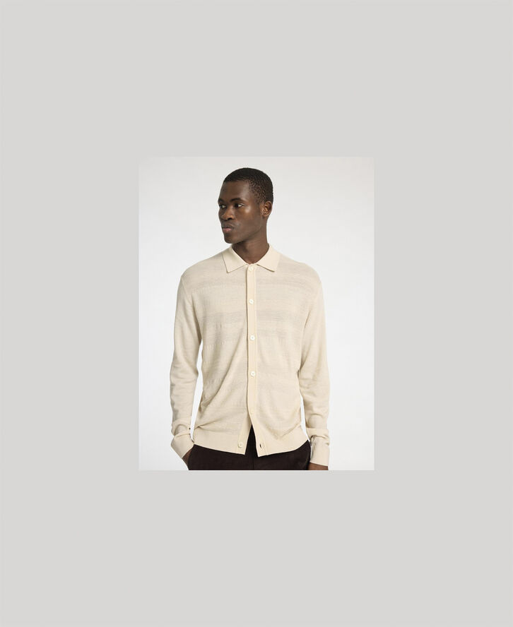Selected Homme SLHTRAY LS KNIT MERINO POLO CARDIGA Oatmeal