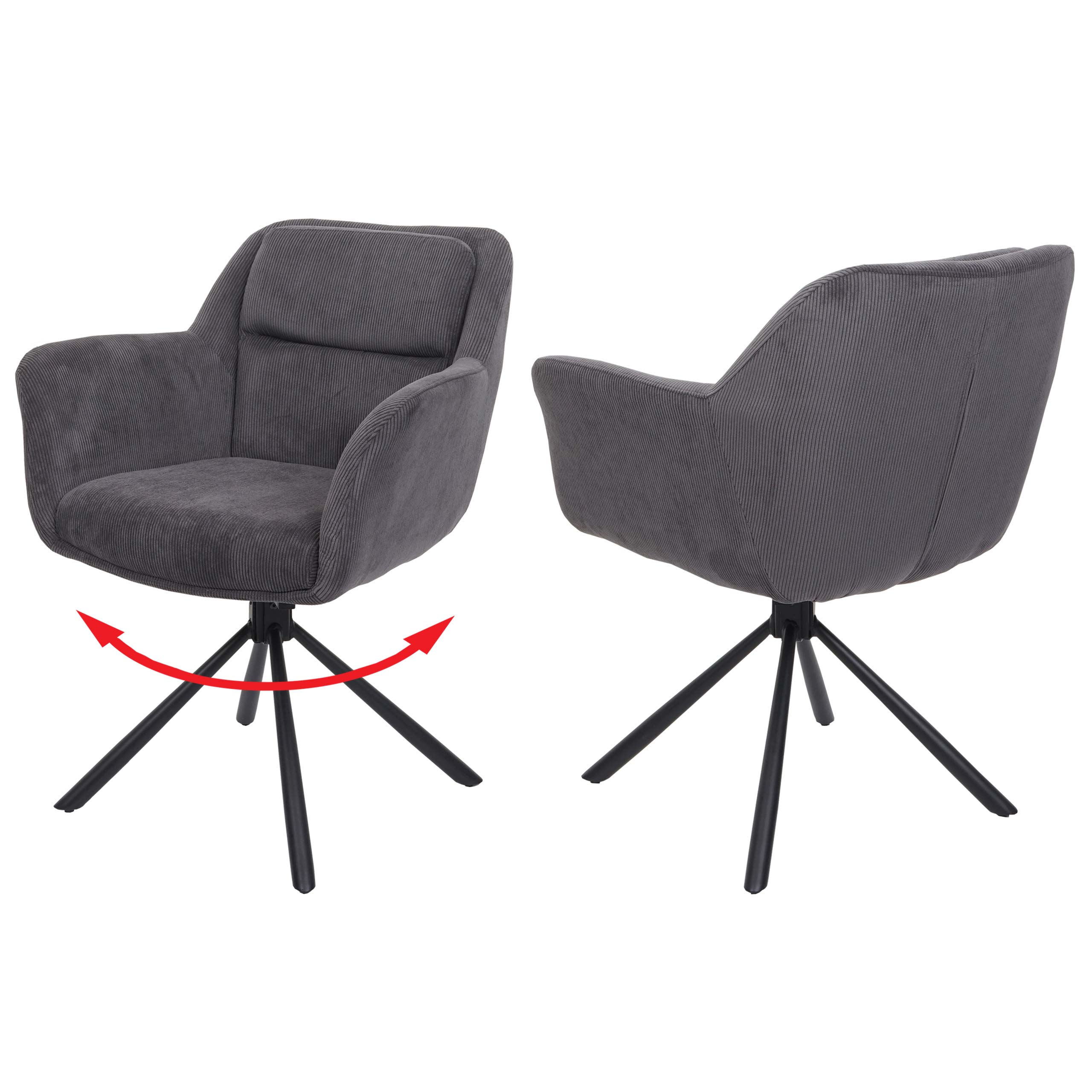2er-Set Esszimmerstuhl MCW-K33, Küchenstuhl Stuhl, drehbar Auto-Position, Stoff MVG ~ Kord-grau