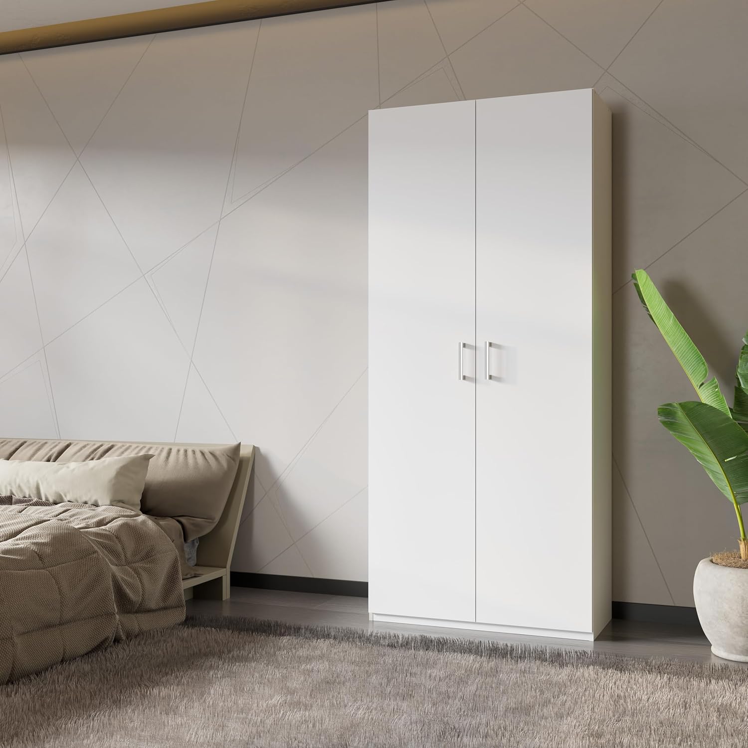 Forte Home Nook Mehrzweckschrank 90 40, moderner Drehtürenschrank mit 2 Türen, Flur, Holzwerkstoff, Weiß, 88,9 cm breit x 210,5 cm hoch x 42 cm tief