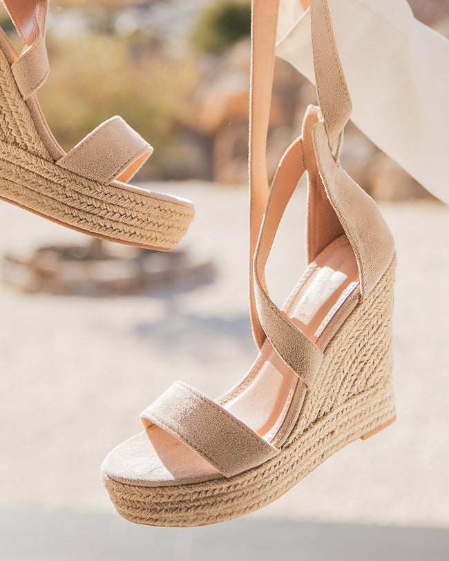 Sandale femme compensé daim beige - Elise