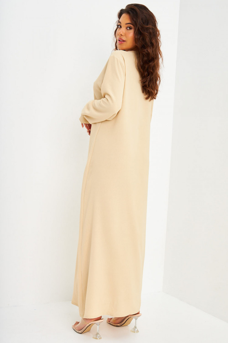 ABAYA beige décolleté V broderie dorée