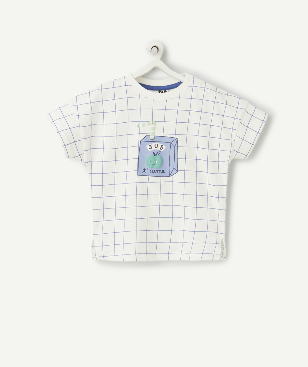 t-shirt bébé garçon en coton bio blanc à carreaux avec motif jus