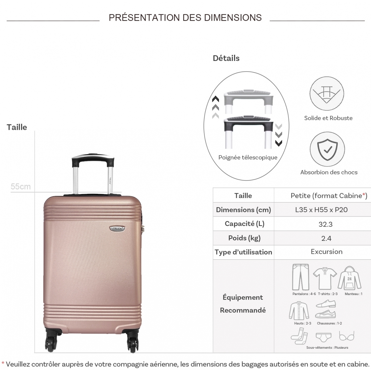 Truck Valise cabine passe-partout rigide Truck ABS 55cm