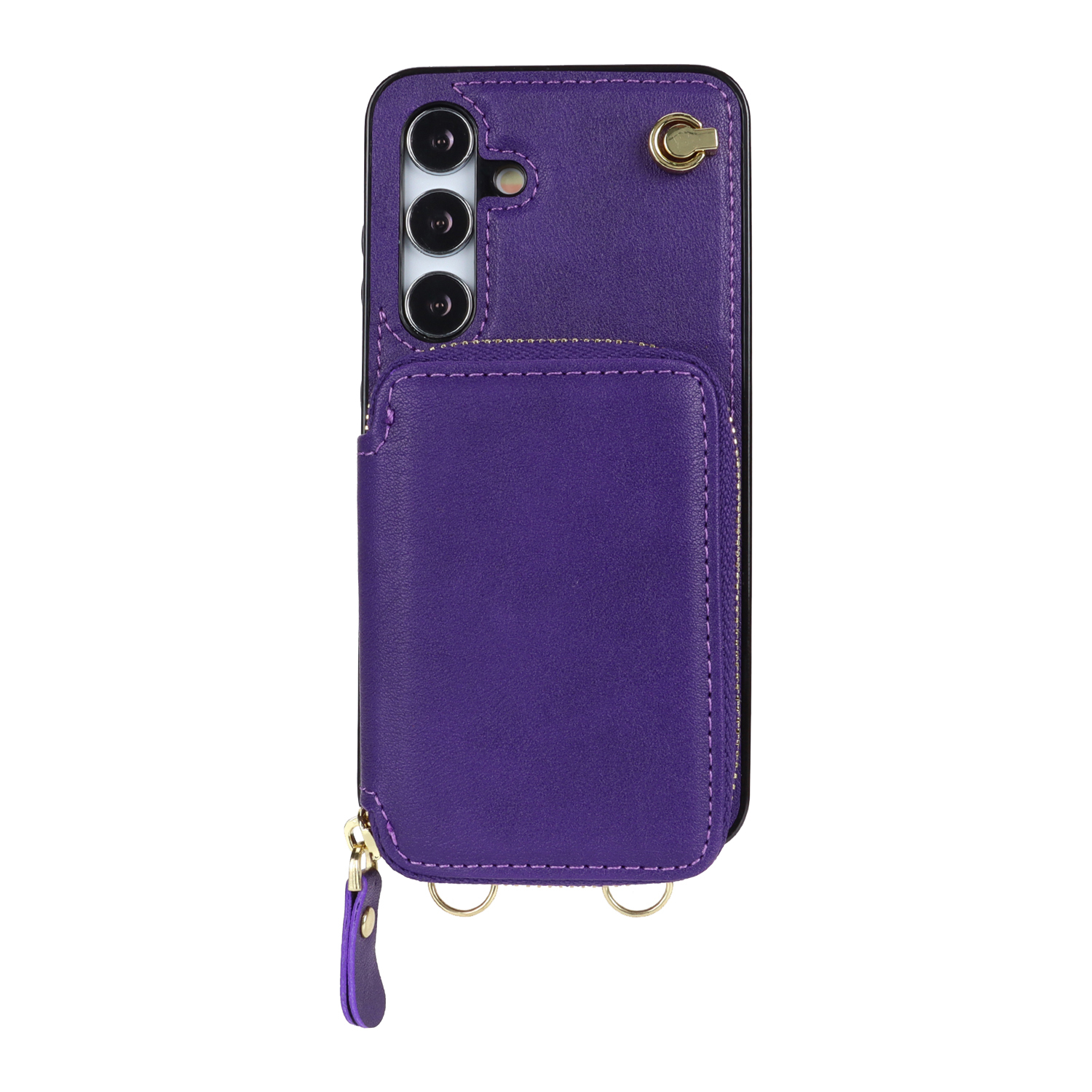 Samsung Galaxy S24 Necklace Leder Schutz Hülle mit Kartenfächer   Handykette (140cm) - Violett