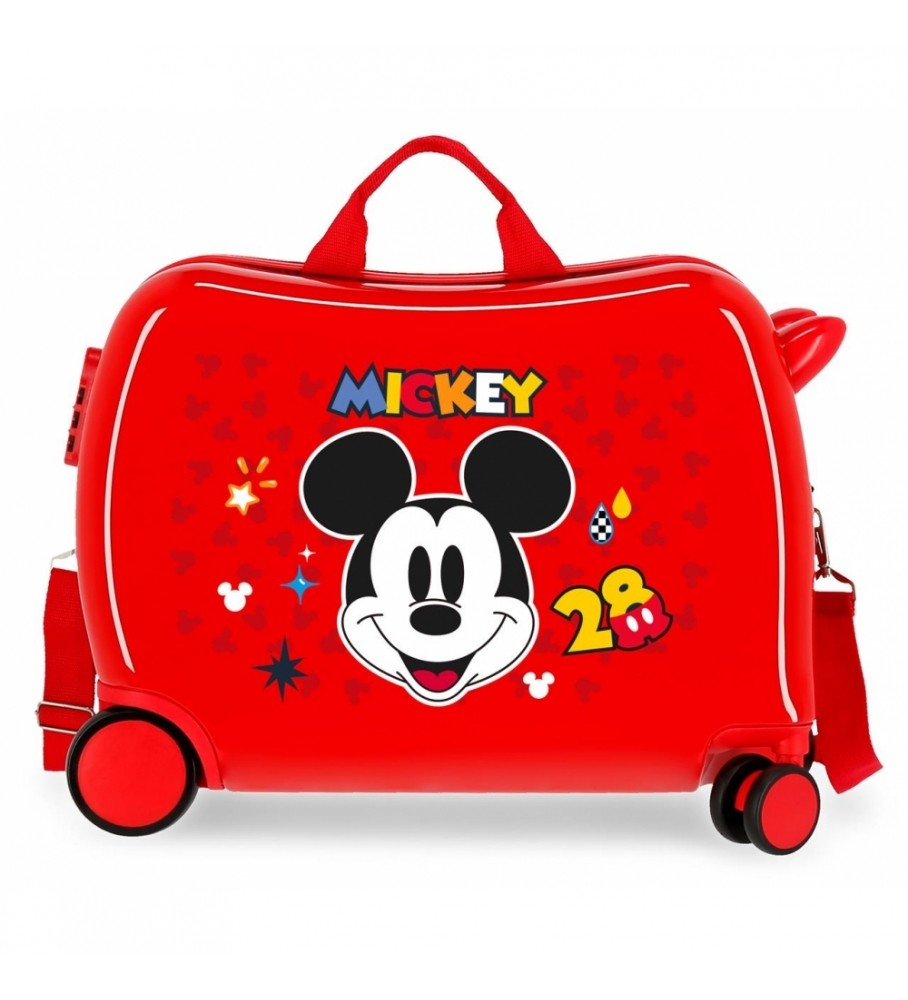 Mala infantil multidirecional com 2 rodas Mickey Mouse Get Moving da Disney - Vermelha - 38x50x20cm -