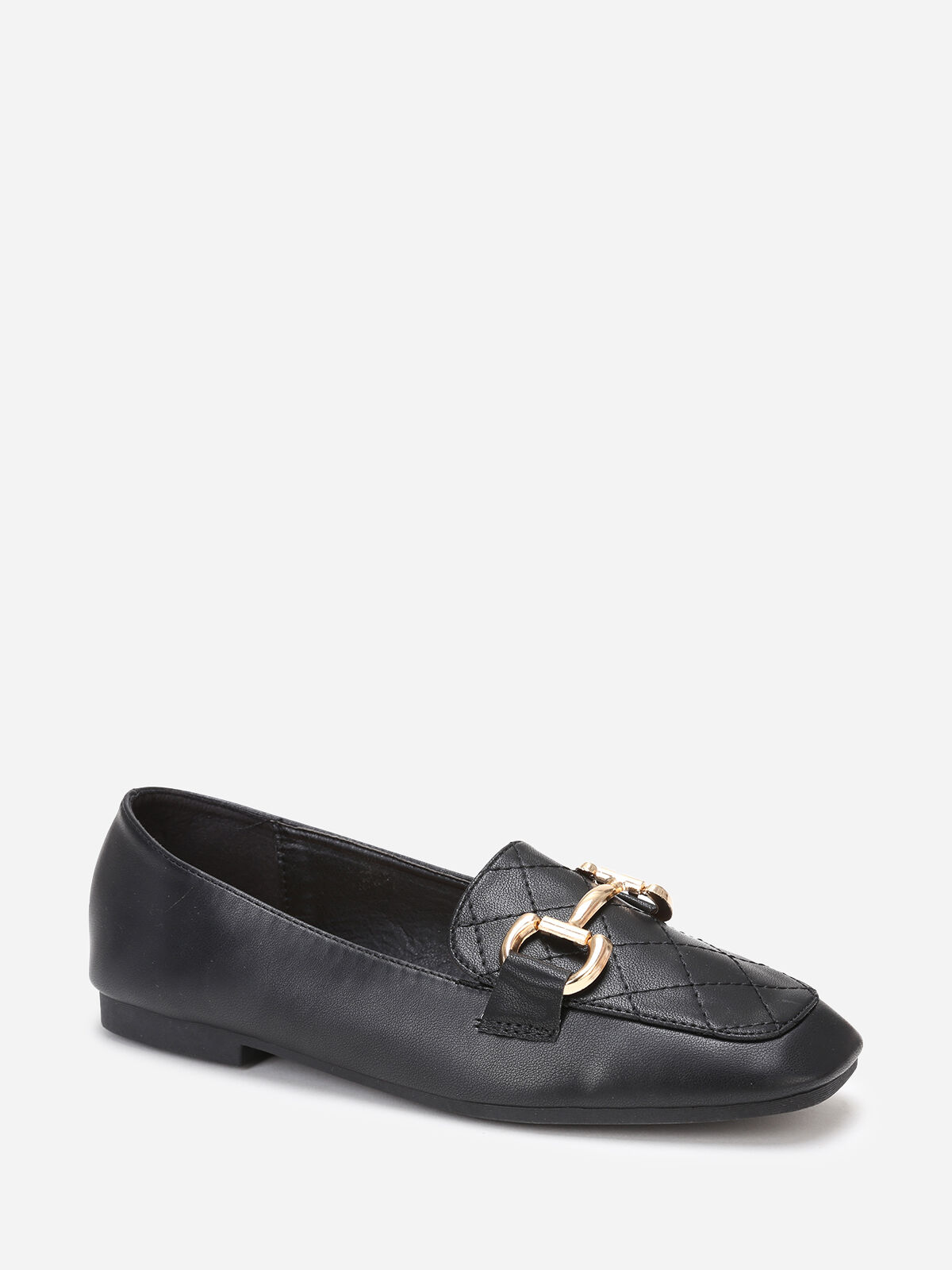 Mocassins en surpiqûres à boucle dorée- Noir