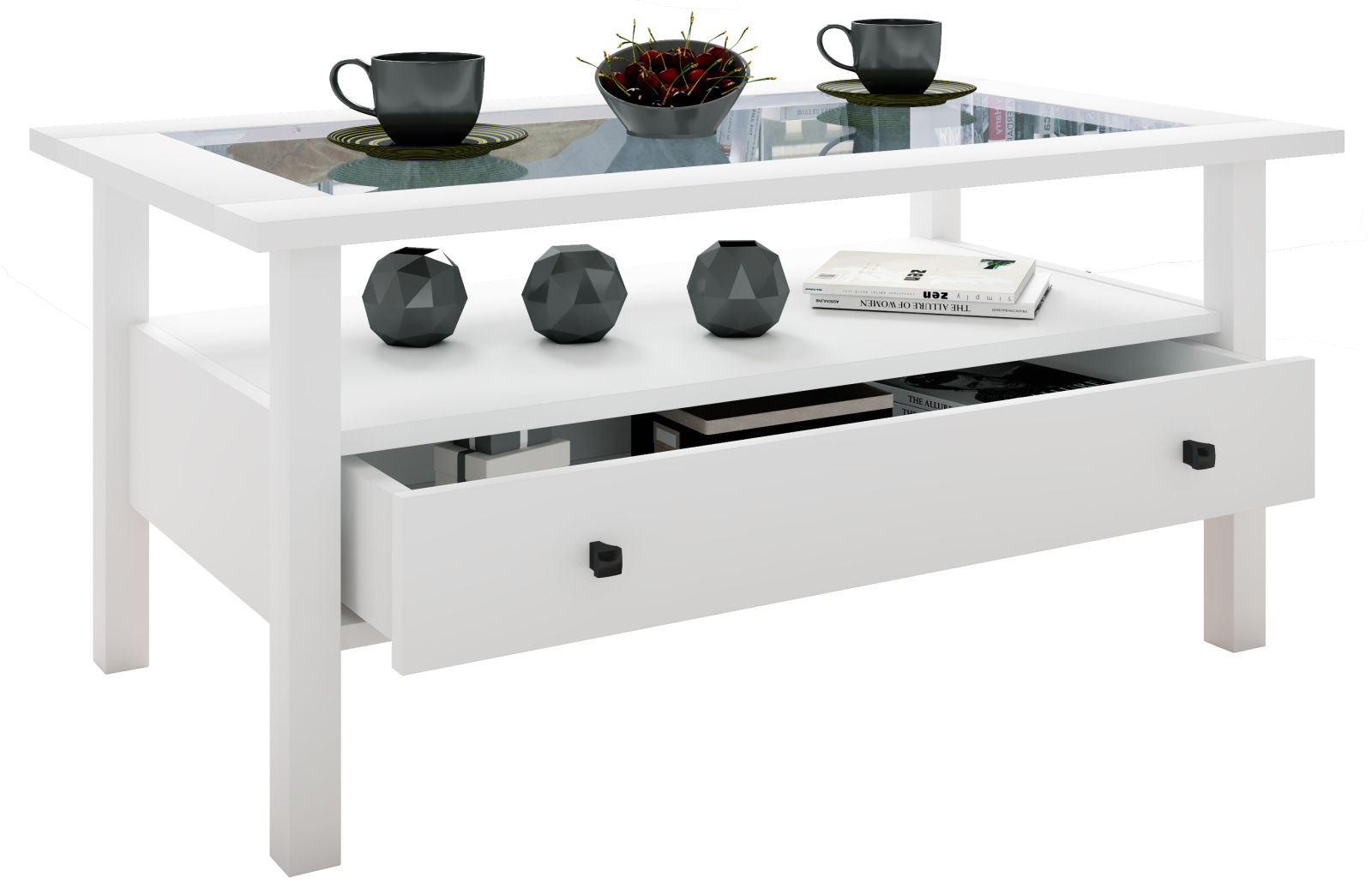 Couchtisch LINGIS L - weiß - Glasplatte