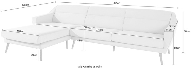 GOODproduct Ecksofa »Bille L-Form« mit Naht im Rückenkissen und Beinen aus Eichenholz