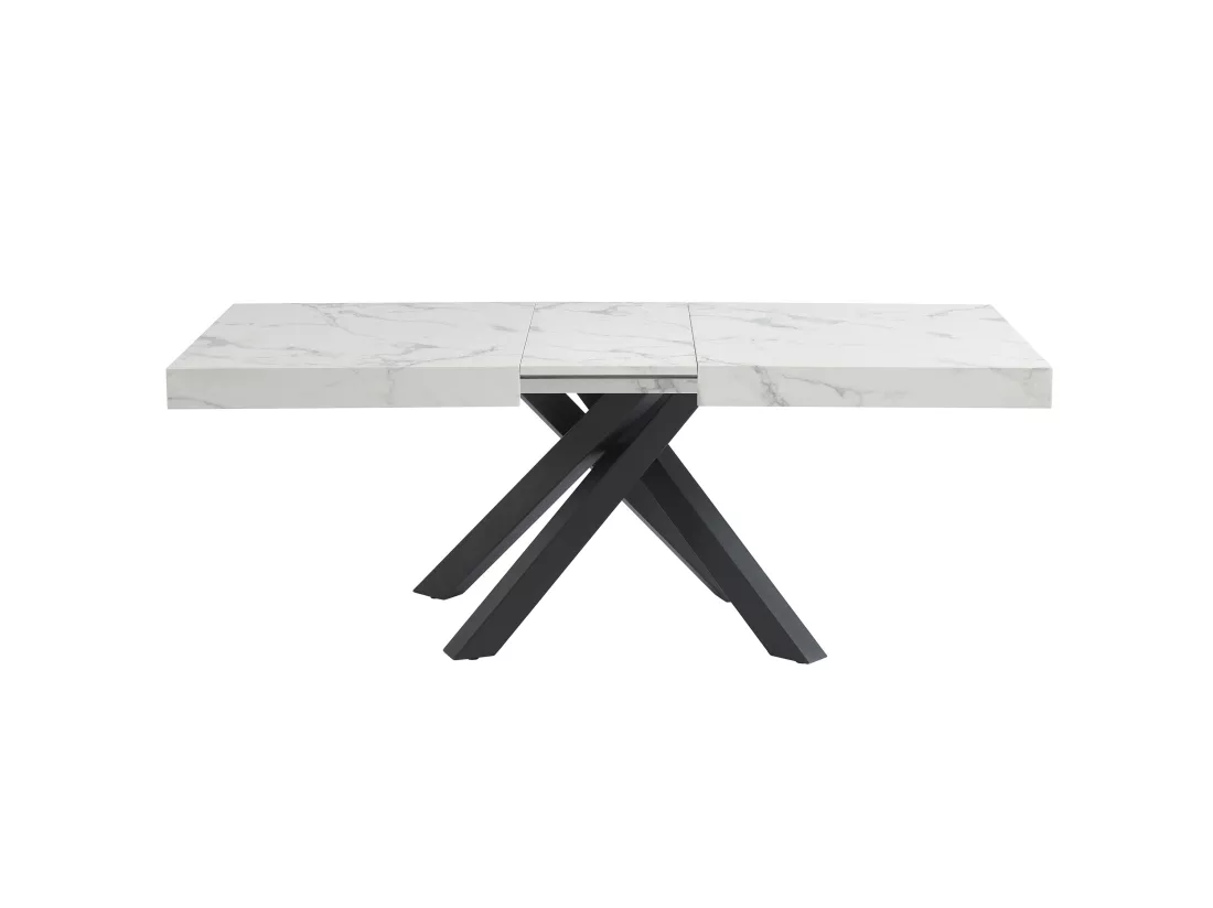 Table à manger extensible 6 à 10 personnes en MDF et métal - Effet marbre blanc et noir - CATONAV