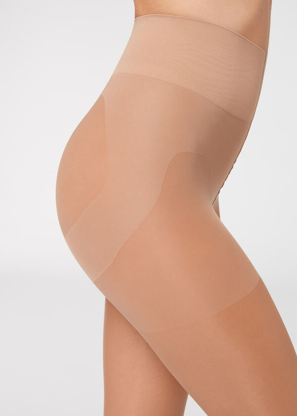 Meia-calça modeladora transparente de 30 denier para abdômen e glúteos