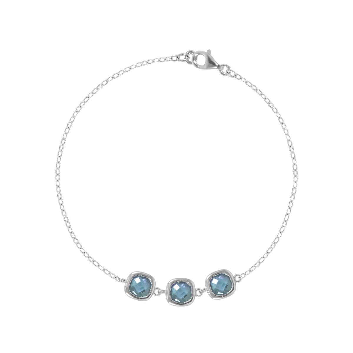 Bracelet en argent 925 rhodié avec oxydes de zirconium bleu clair
