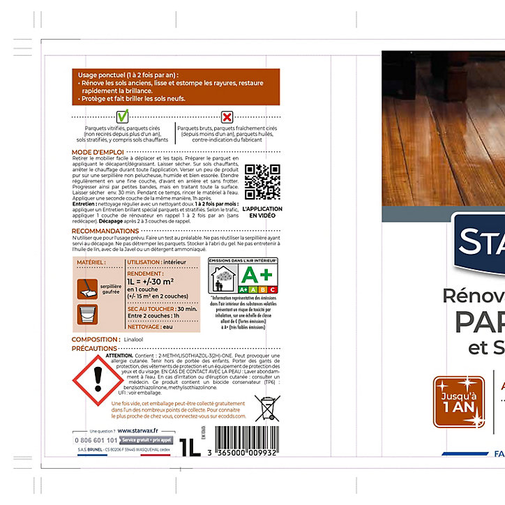 Rénovateur brillant protecteur parquets et sols stratifiés Starwax 1L