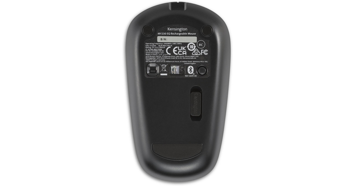 KensingtonMY230 EQ Rechargeable Mouse - Wireless – Midsize  (Zwart, Bluetooth, 2.4 GHz)