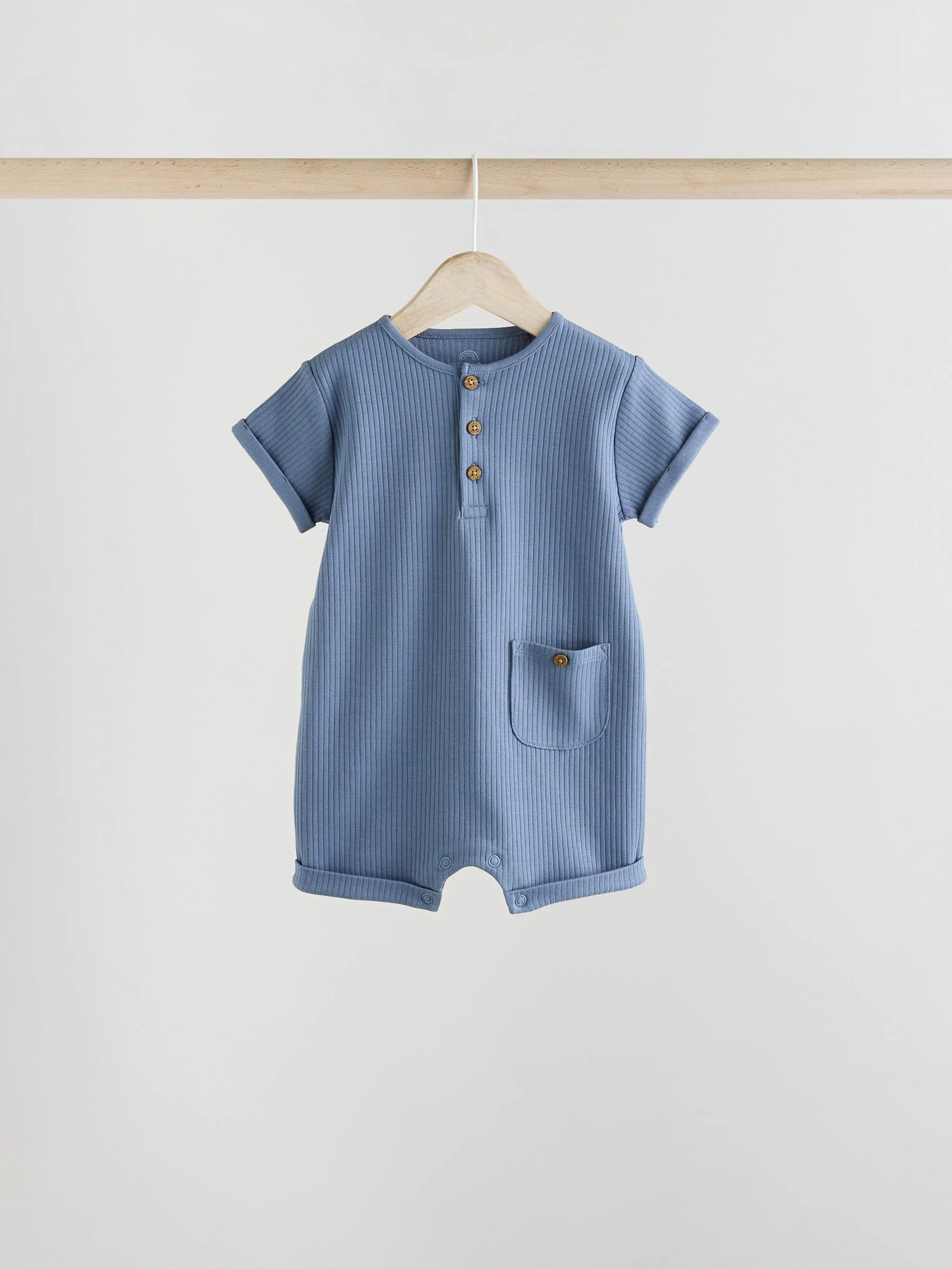 Blauw - Grootvader Knopen bij de hals 4 set Baby Rompertjes