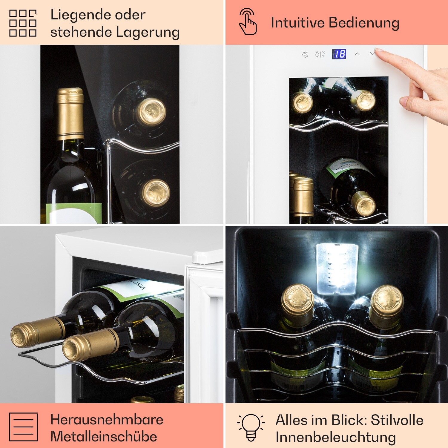 Shiraz 12 Slim Uno Weinkühlschrank 32l/12Fl.Touch 85 W 5-18 °C LED Weiß 32 Liter / 12 Flaschen