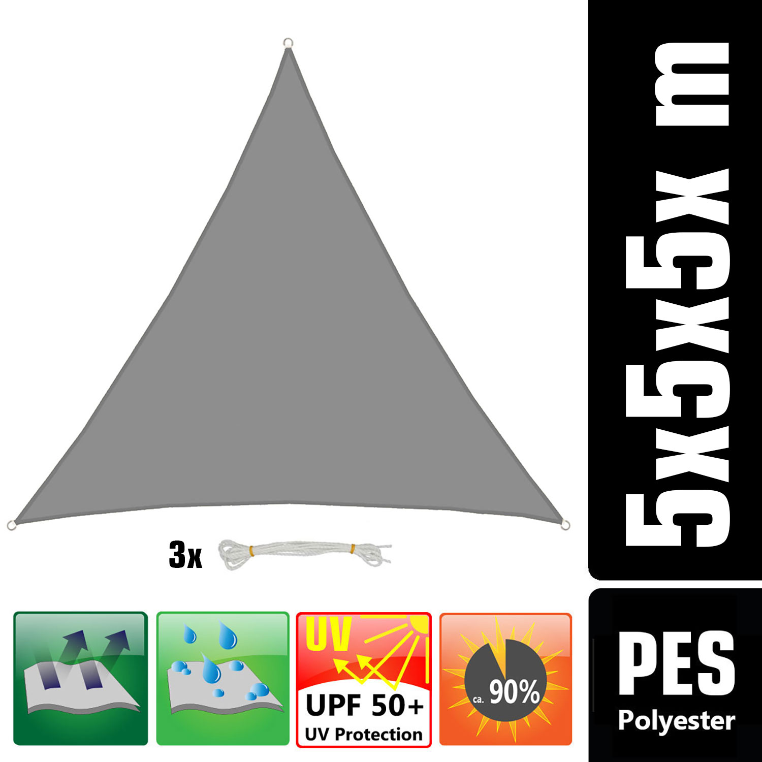 AMANKA 5x5x5m grijs Polyester waterdicht schaduwdoek