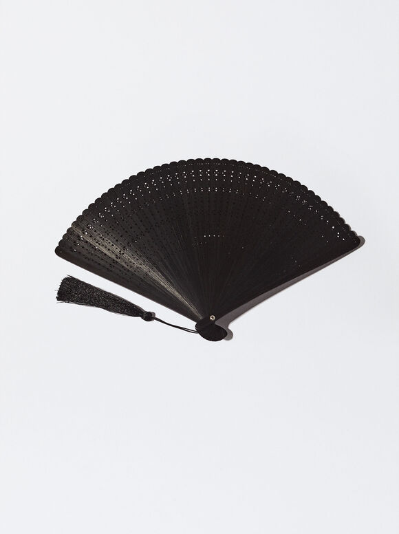 Leque de bambu perfurado - Preto