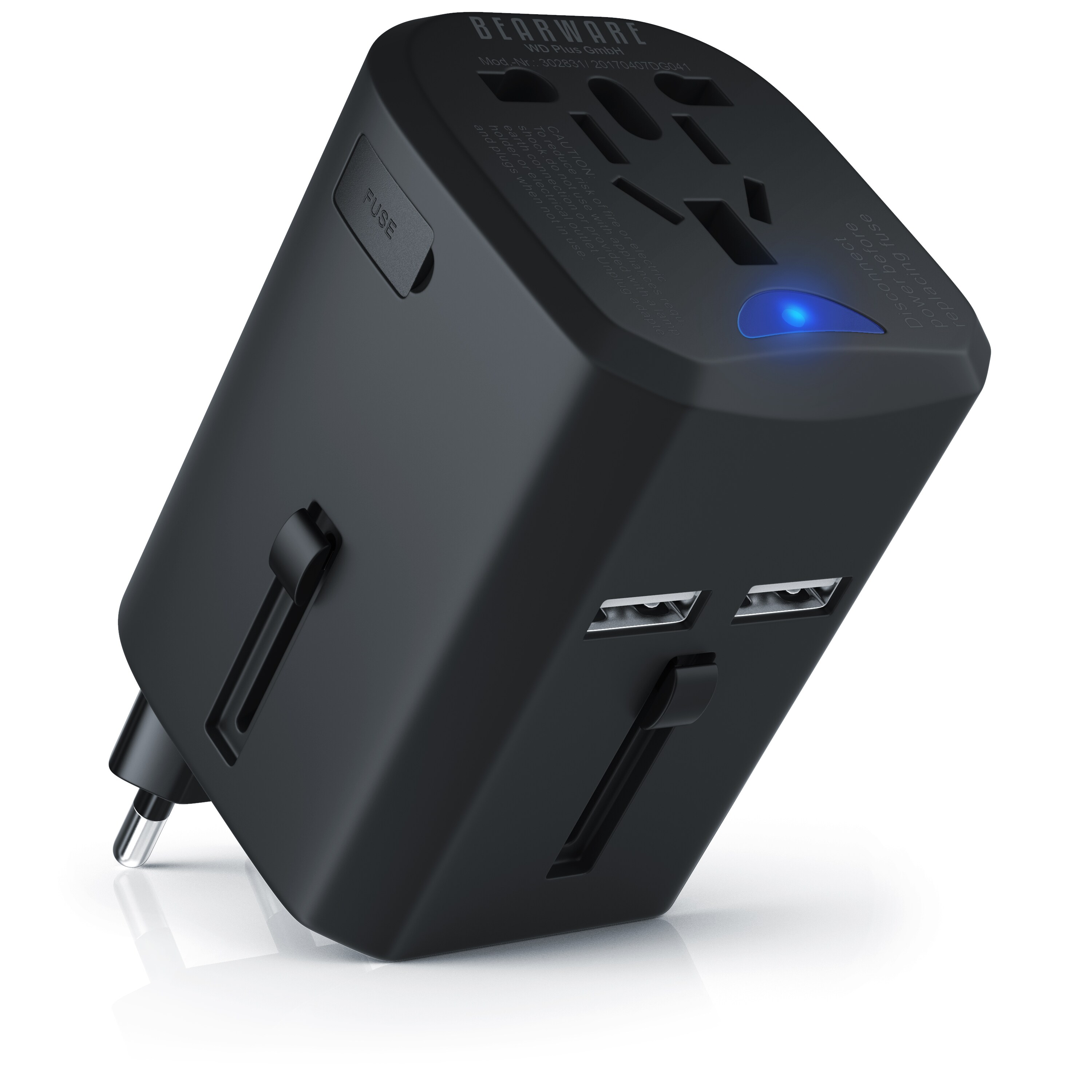 BEARWARE Universal Reiseadapter mit USB Ladestation für über 140 Länder/Regionen /2x USB Buchse
