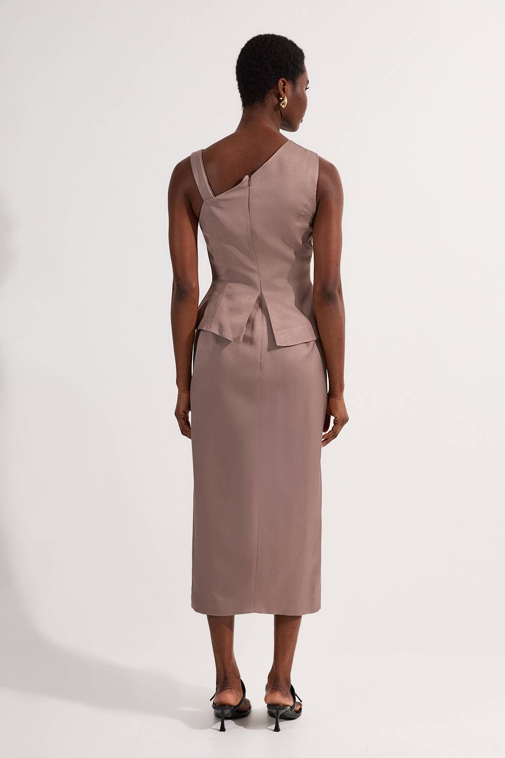 KarenMillen Petite Premium Robe Maxi Crayon Asymétrique en Viscose et Lin Sur Mesure