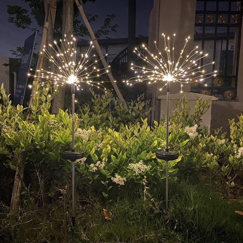 120 LED's Solar Lampe Outdoor Gartenleuchte Feuerwerk Rasen Beleuchtung Laterne Wasserfest (IP65) - Warmweiss