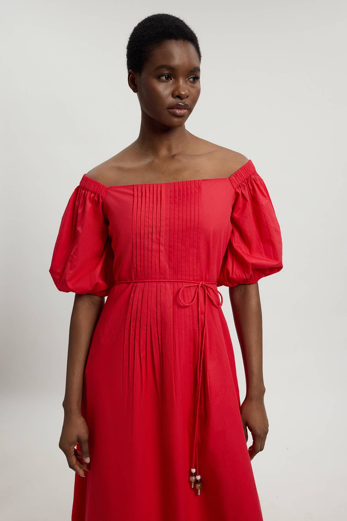 KarenMillen Robe Midi Bardot En Popeline De Coton Avec Détails De Perles