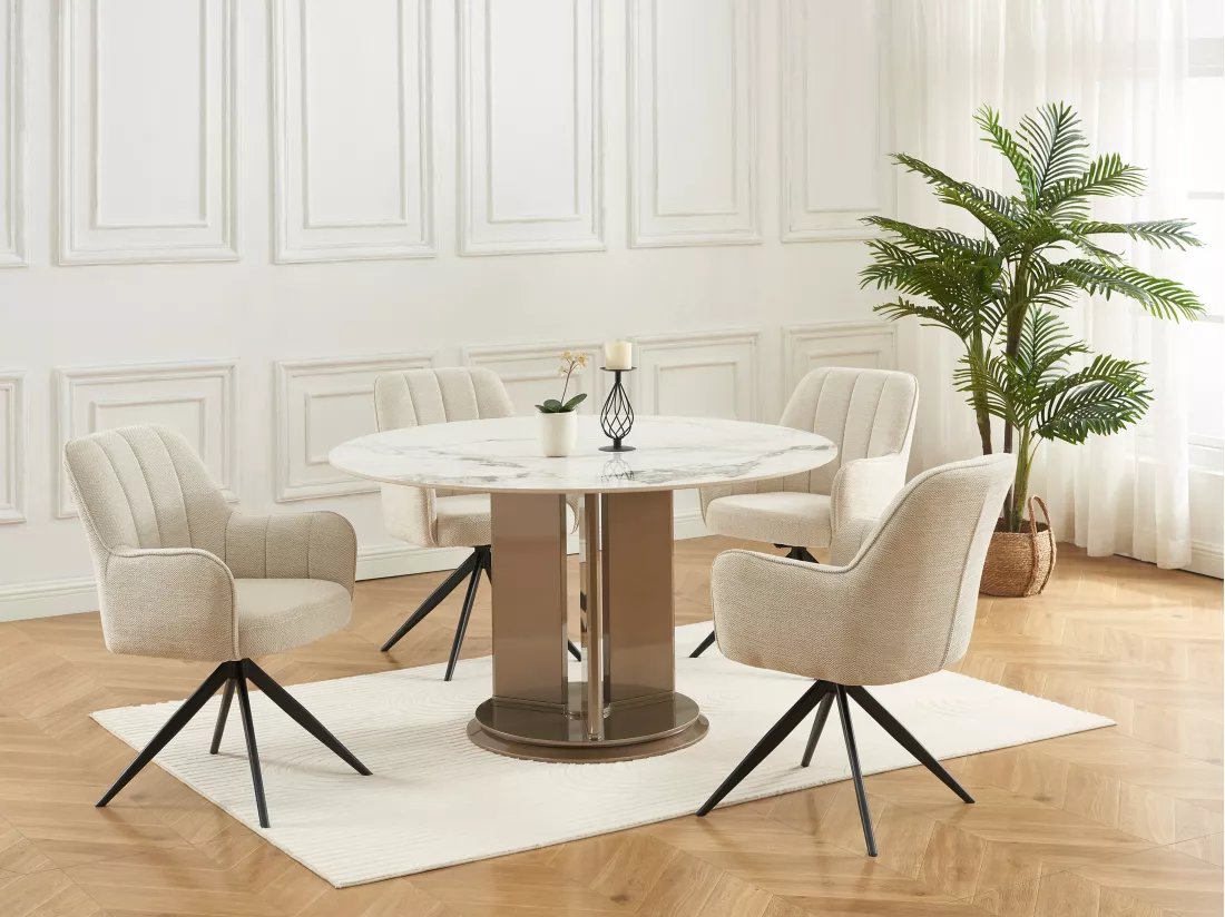 Lot de 6 chaises pivotantes avec accoudoirs en tissu et métal noir - Crème - LEJINA de Pascal Morabito