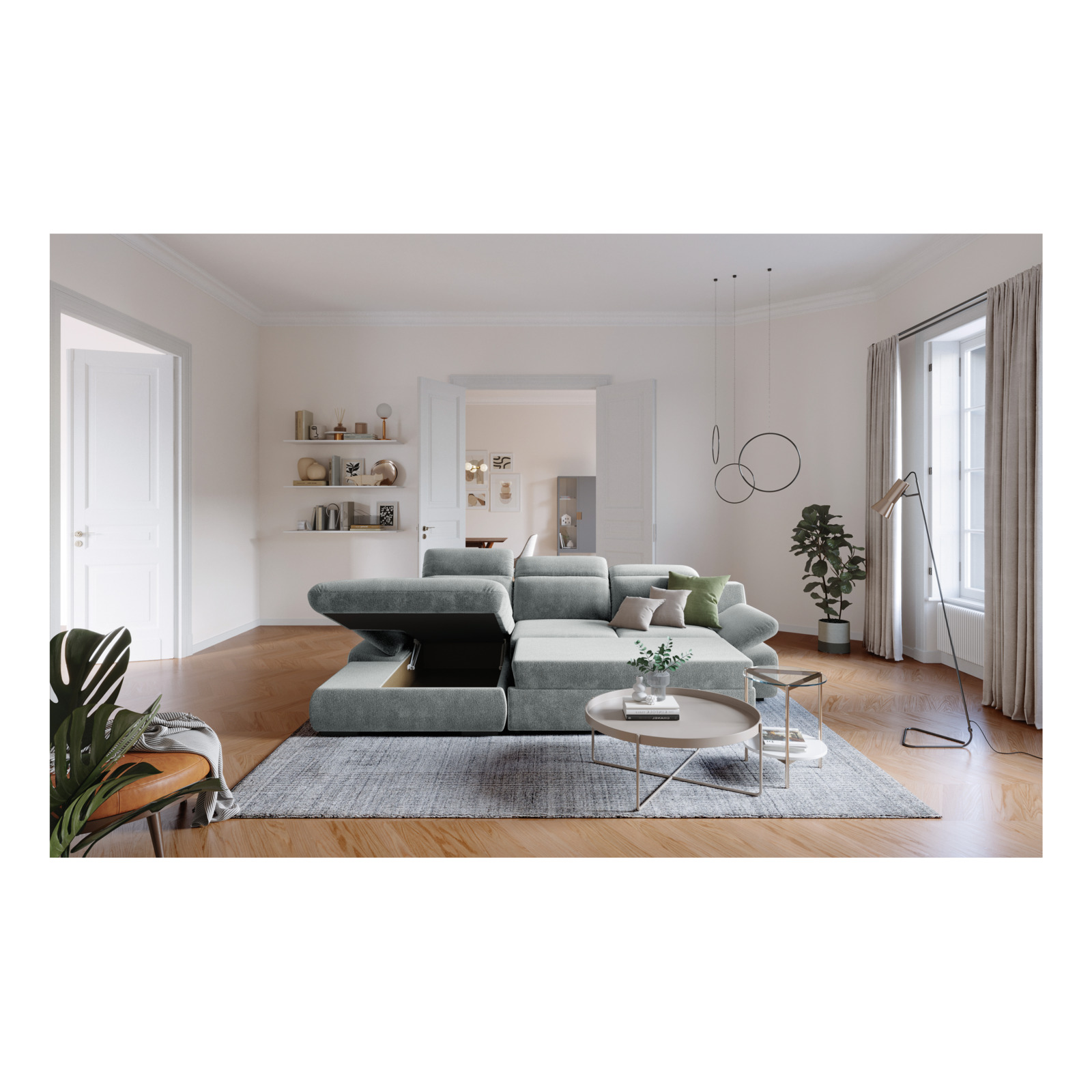 Ecksofa Lorena Stoff, Recamière links