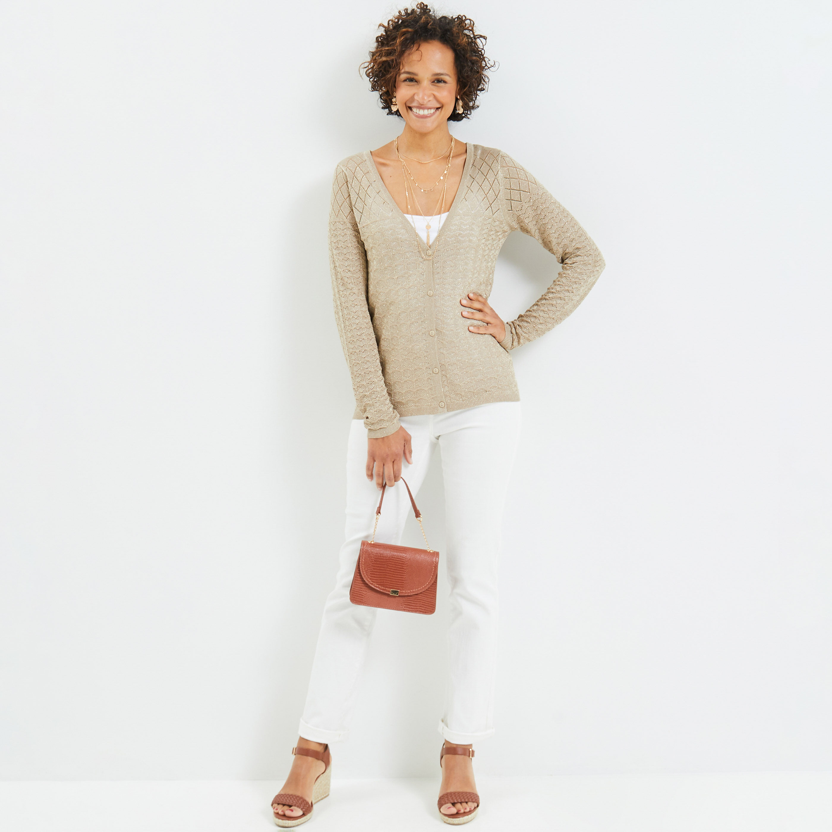 Gilet ajouré femme - BEIGE