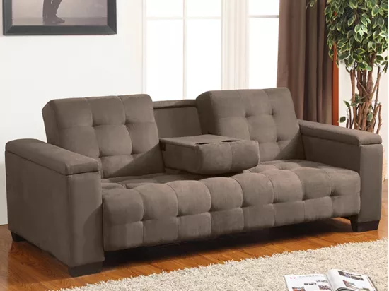 Canapé 3 places clic-clac en microfibre DEVONSHIRE avec tablette centrale rabattable - Marron
