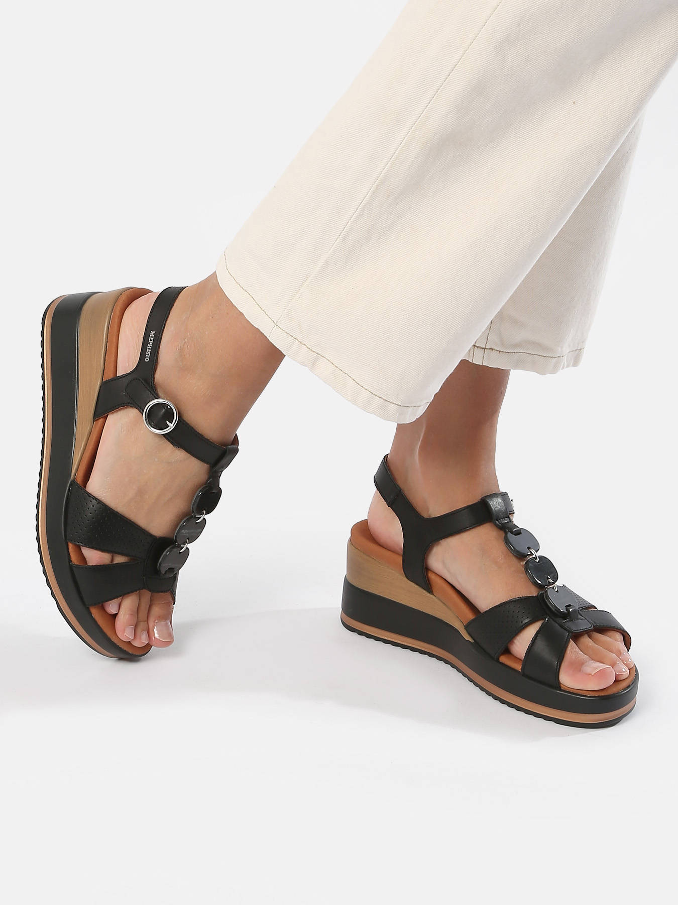 Sandales talon compens en cuir MEPHISTO